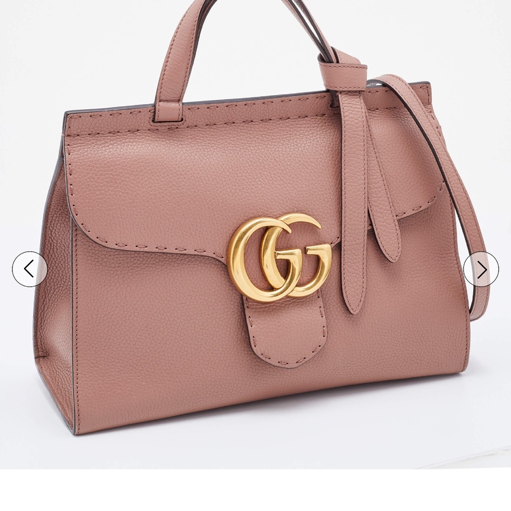 Gucci pink leather small GG Marmont Top handle bag